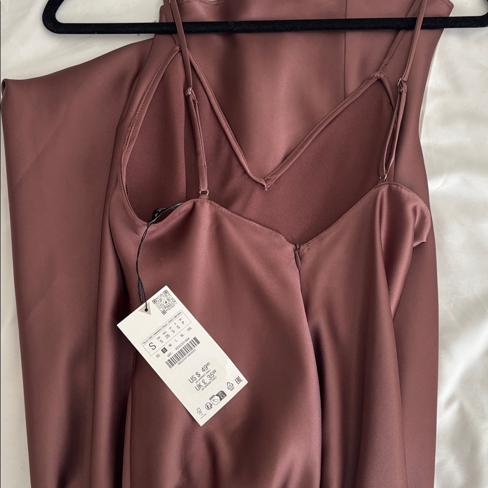 Zara Dark Pink Satin Slip Dress - Picture 2 of 2